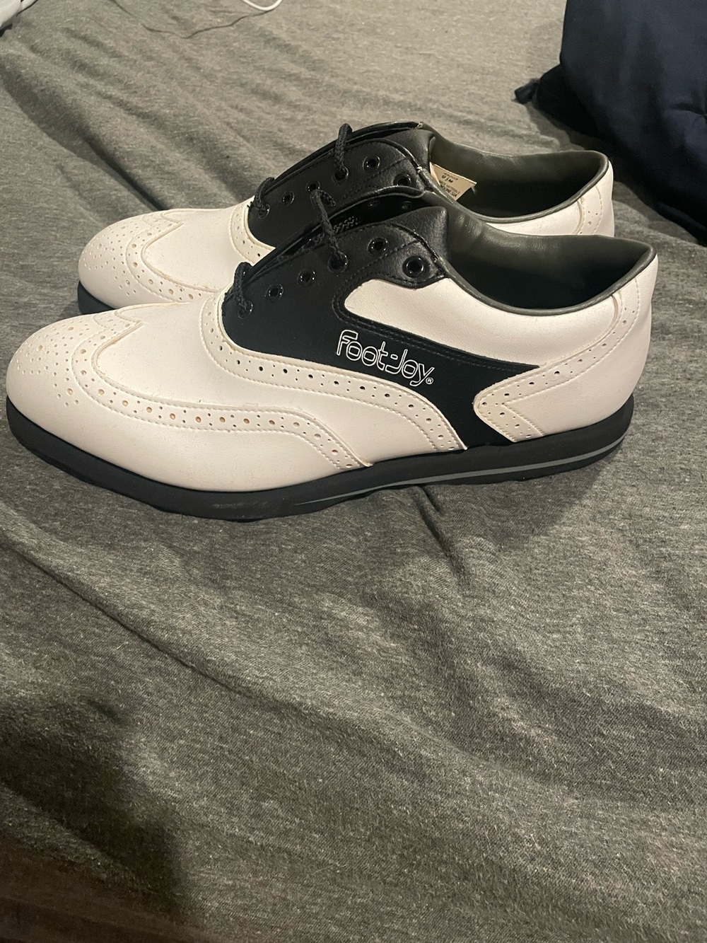 Footjoy Men’s Black White Leather Wingtip Saddle Style Golf Shoes Size 9.5